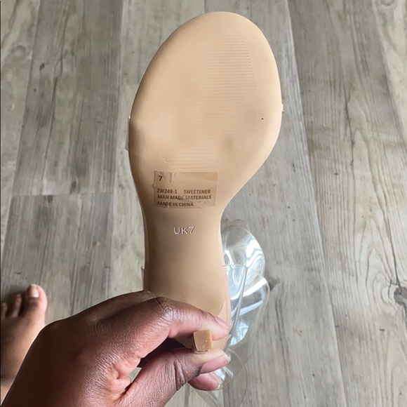 mercie barely there perspex block clear heel in nude patent